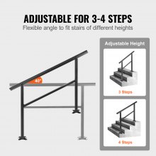 VEVOR Pasamanos de Escaleras, Barandilla de Aluminio de 121,9 x 90,2 cm, Negro