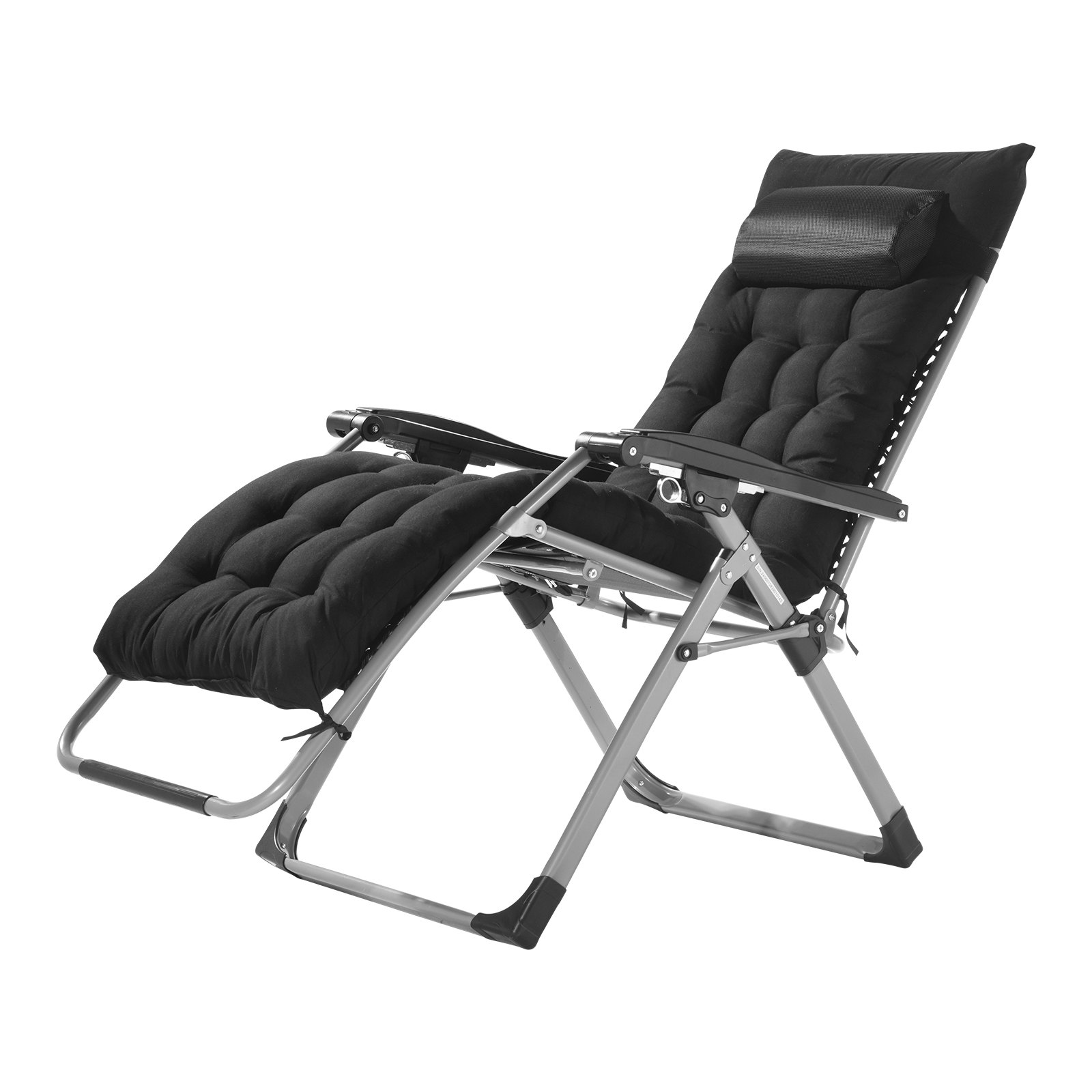 Silla reclinable de gravedad cero VEVOR de 66 cm para interior y exterior, ajustable, con cojín, reposacabezas, reposapiés y portavasos, soporta 227 kg, color negro