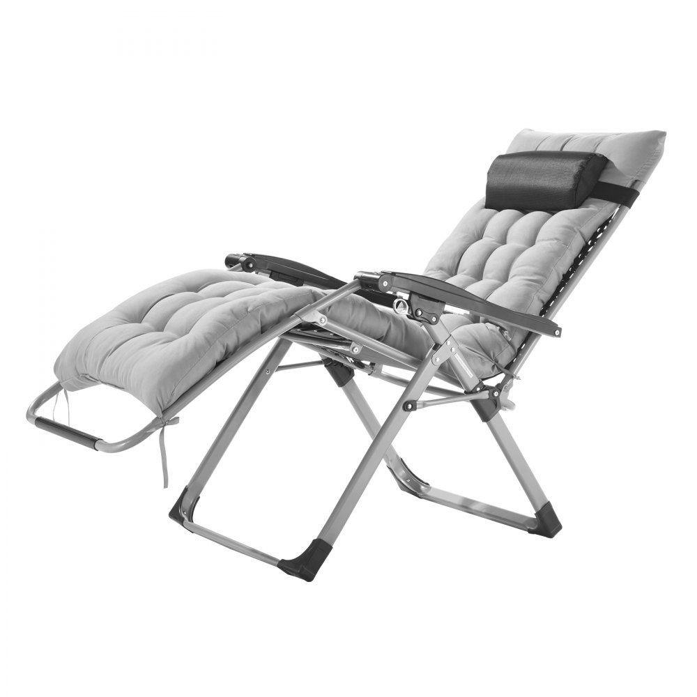 Silla reclinable VEVOR Zero Gravity de 66 cm para interior y exterior, ajustable, con cojín, reposacabezas, reposapiés y portavasos, soporta 227 kg, color gris.