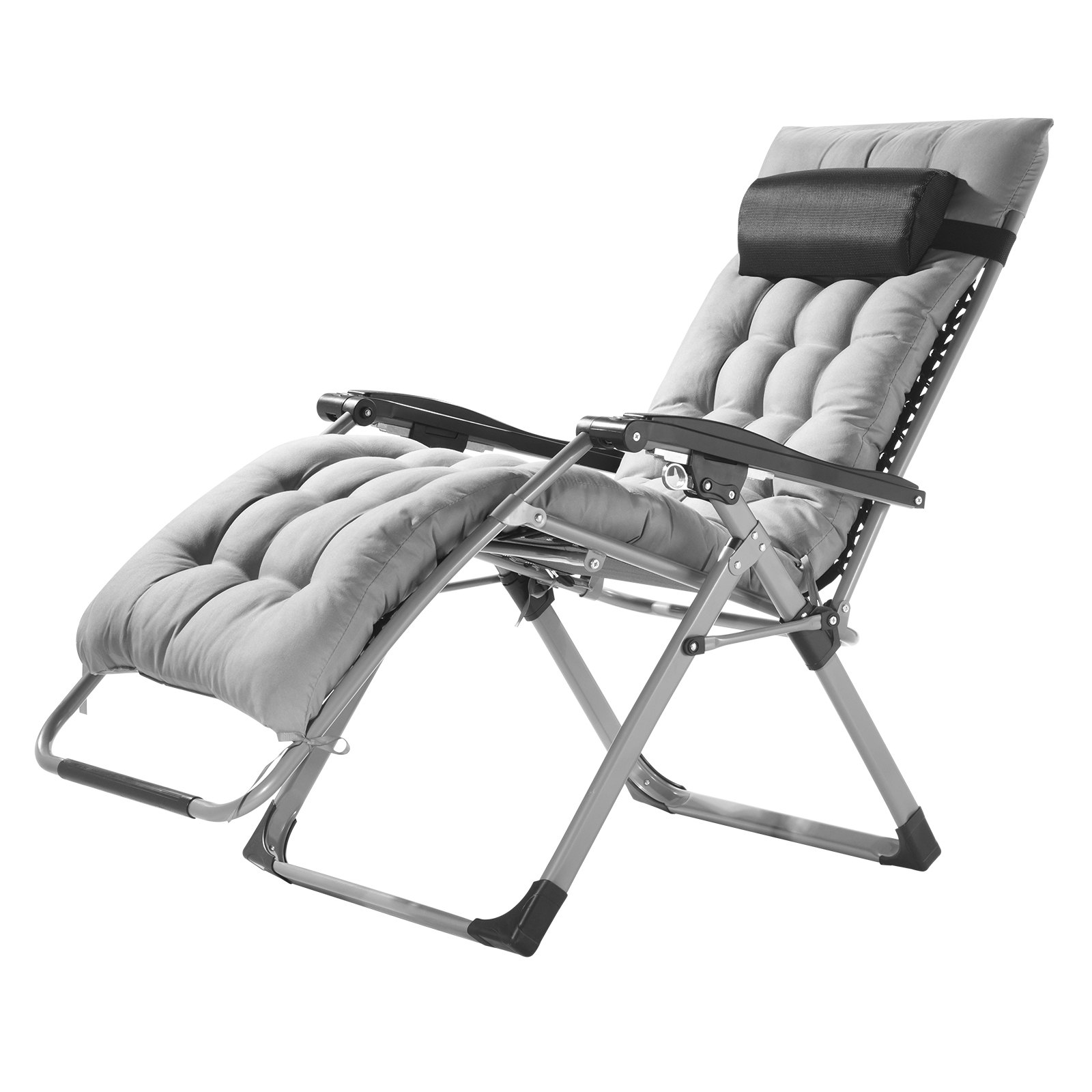 Silla reclinable VEVOR Zero Gravity de 66 cm para interior y exterior, ajustable, con cojín, reposacabezas, reposapiés y portavasos, soporta 227 kg, color gris.