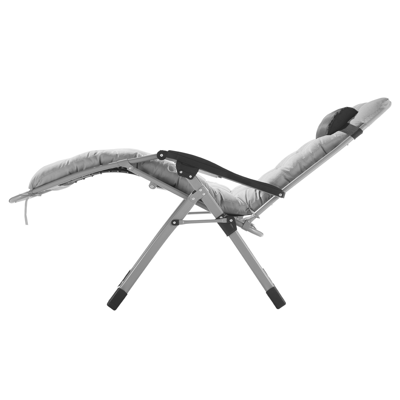 Silla reclinable VEVOR Zero Gravity de 66 cm para interior y exterior, ajustable, con cojín, reposacabezas, reposapiés y portavasos, soporta 227 kg, color gris.