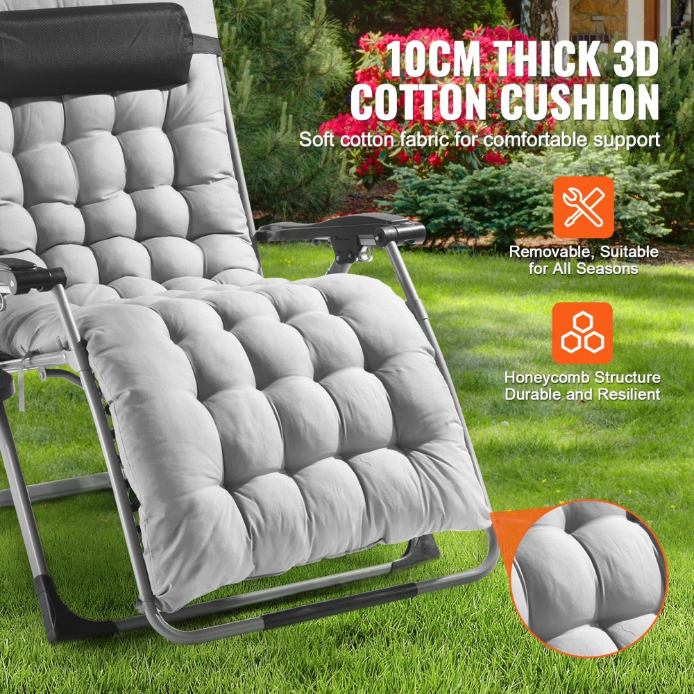 Silla reclinable VEVOR Zero Gravity de 84 cm para interior y exterior, ajustable, con cojín, reposacabezas, reposapiés y portavasos, soporta 227 kg, color gris.