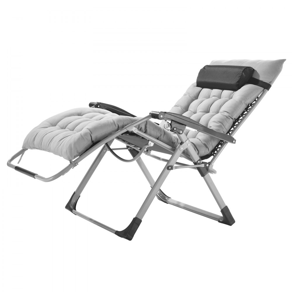 Silla reclinable VEVOR Zero Gravity de 84 cm para interior y exterior, ajustable, con cojín, reposacabezas, reposapiés y portavasos, soporta 227 kg, color gris.