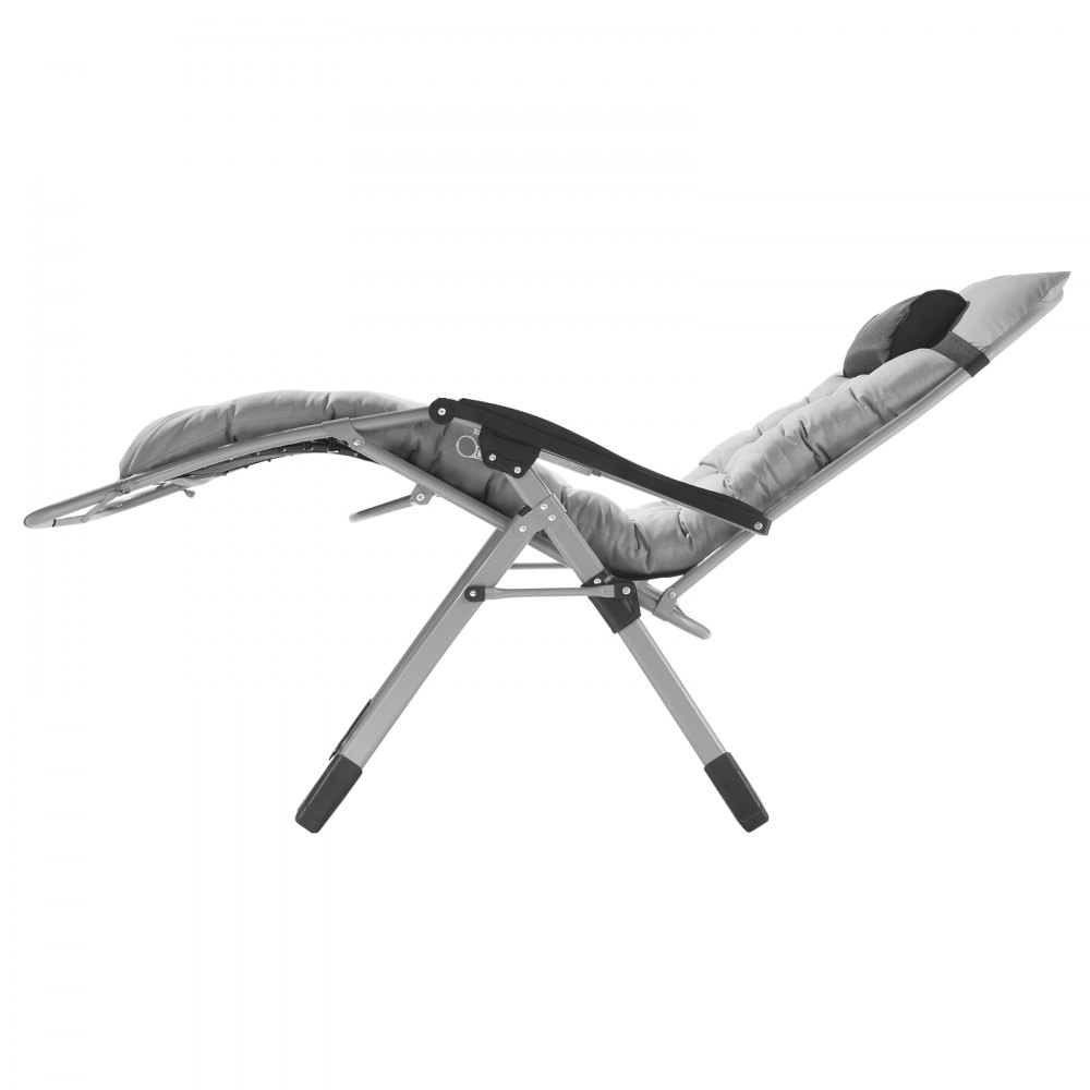 Silla reclinable VEVOR Zero Gravity de 84 cm para interior y exterior, ajustable, con cojín, reposacabezas, reposapiés y portavasos, soporta 227 kg, color gris.