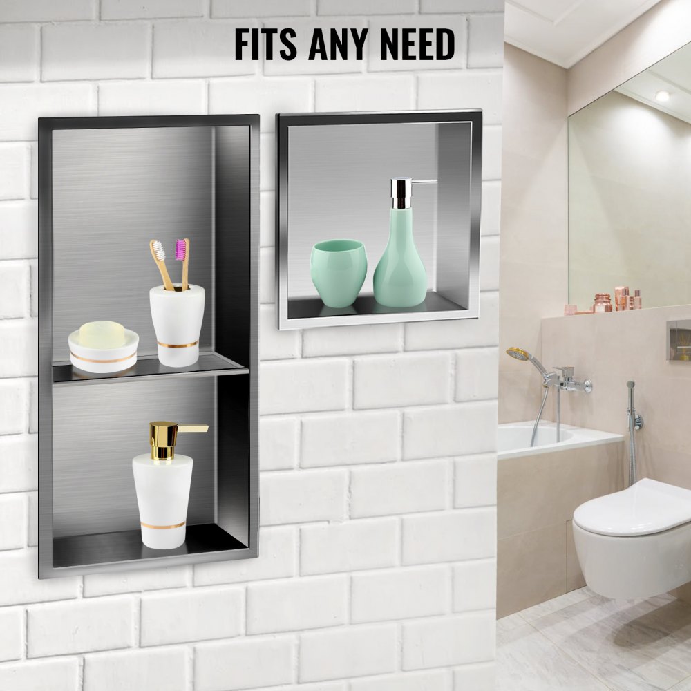 Nicho de ducha VEVOR de acero inoxidable, 12 x 24 x 4 pulgadas, nicho empotrado en la pared, fácil de instalar, estante de ducha empotrado moderno y elegante, nicho de jabón acabado pulido para ducha/baño