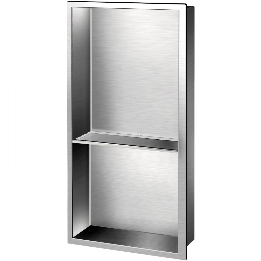 Nicho de ducha VEVOR de acero inoxidable, 12 x 24 x 4 pulgadas, nicho empotrado en la pared, fácil de instalar, estante de ducha empotrado moderno y elegante, nicho de jabón acabado pulido para ducha/baño
