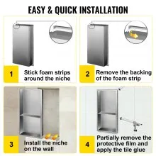 Nicho de ducha VEVOR de acero inoxidable, 12 x 24 x 4 pulgadas, nicho empotrado en la pared, fácil de instalar, estante de ducha empotrado moderno y elegante, nicho de jabón acabado pulido para ducha/baño