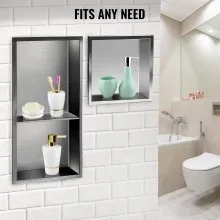 Nicho de ducha VEVOR de acero inoxidable, 12 x 24 x 4 pulgadas, nicho empotrado en la pared, fácil de instalar, estante de ducha empotrado moderno y elegante, nicho de jabón acabado pulido para ducha/baño