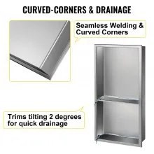 Nicho de ducha VEVOR de acero inoxidable, 12 x 24 x 4 pulgadas, nicho empotrado en la pared, fácil de instalar, estante de ducha empotrado moderno y elegante, nicho de jabón acabado pulido para ducha/baño