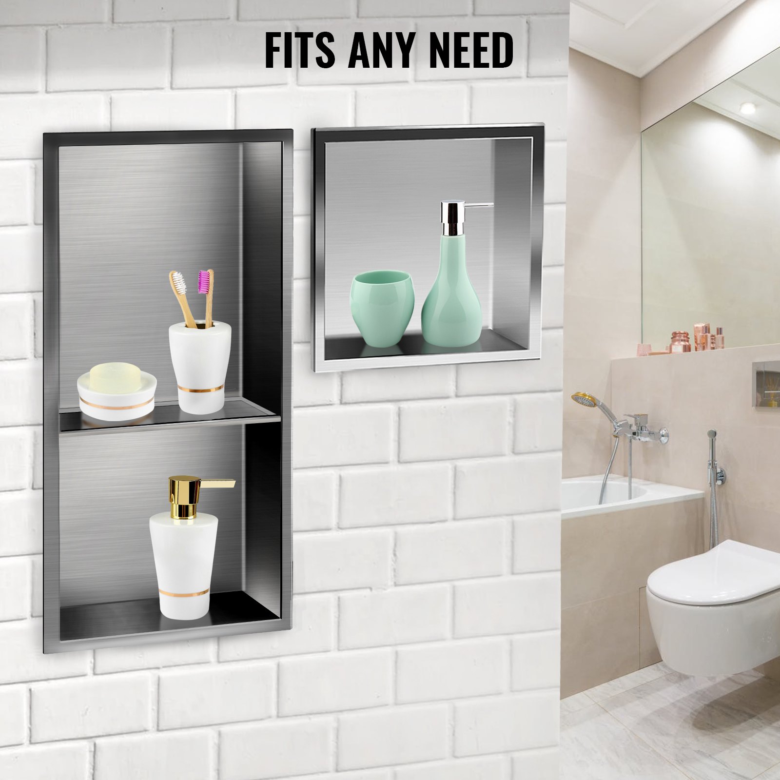 Nicho de ducha VEVOR de acero inoxidable, 12 x 24 x 4 pulgadas, nicho empotrado en la pared, fácil de instalar, estante de ducha empotrado moderno y elegante, nicho de jabón acabado pulido para ducha/baño