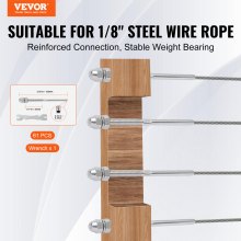 VEVOR Paquete de 61 terminales de montaje de extremo de tensión de perno roscado para barandilla de cable de cubierta de 1/8", acero inoxidable T316, tensor de barandilla de cable de 1/8" para poste de madera/metal, plateado