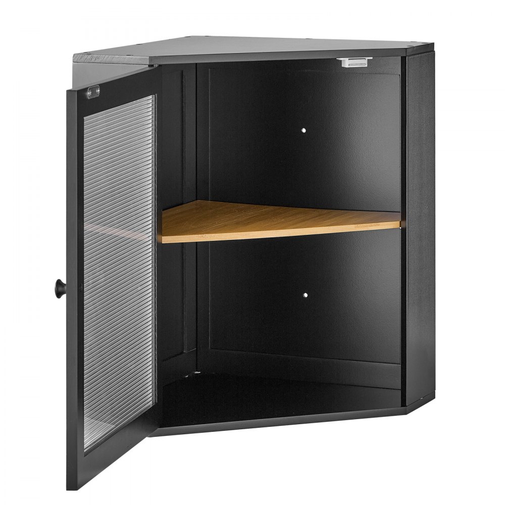 VEVOR Panera de Esquina 321 x 321 x 427 mm, Caja para Pan de Madera de Bambú, con Cierre Magnético, Puerta con Ventana Acrílica y Orificios de Ventilación, para Cocinas, Comedores, Cafeterías, Negro