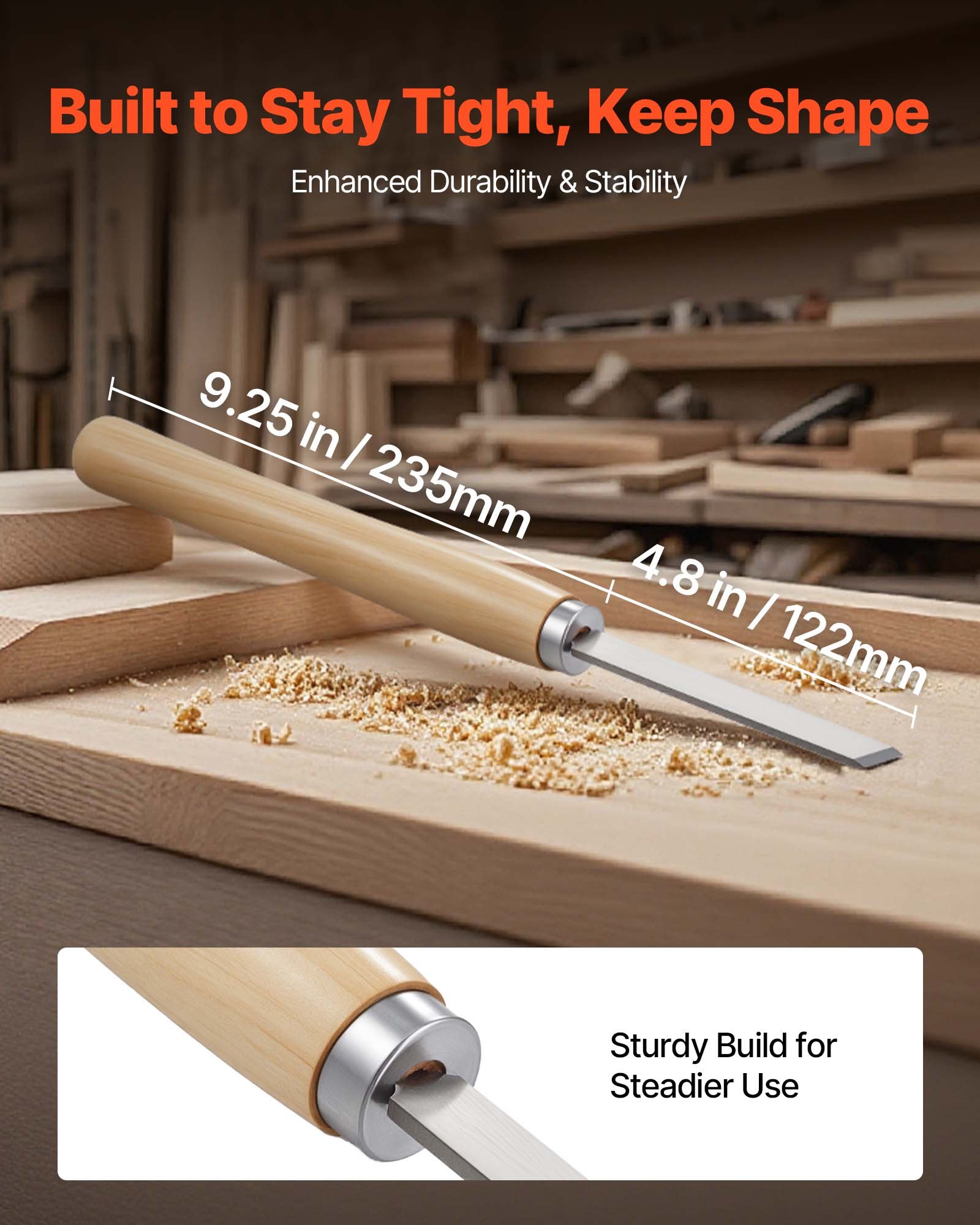 VEVOR Wood Lathe Turning Tool Set, 8PCS, Lathe Chisel Set with Carbon Steel Blade, 2 Skew, 1 Spear Point, 1 Parting, 1 Round Nose, 3 Gouge Tools, 1 Oxford Bag, for Beginners, Hobbyists, Professionals