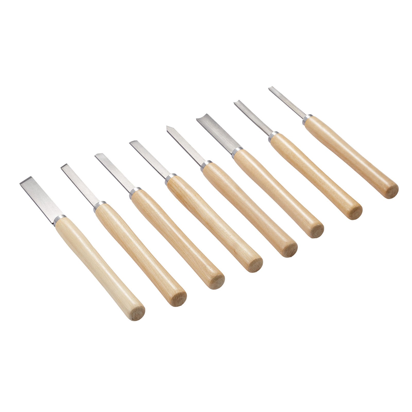 VEVOR - Juego de herramientas de torneado para madera (8 piezas), cinceles con hoja de acero al carbono, 2 de punta sesgada, 1 de punta de lanza, 1 de tronzado, 1 de punta redonda, 3 de gubia, 1 bolsa Oxford, para principiantes, aficionados y profesionales.