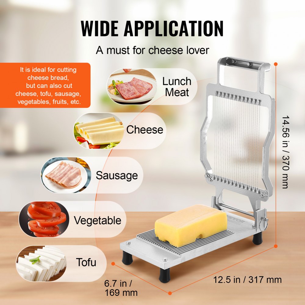 Cortador de queso VEVOR con alambre, cuchilla ultrafina de 0,2", cortador de mantequilla, alambre desmontable, cortador de queso comercial de aleación de aluminio con alambre de acero inoxidable 316, ideal para cocina.