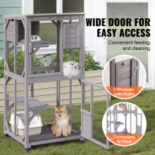 VEVOR Cat House Outdoor, Catio grande de 3 niveles, recinto para gatos con ruedas giratorias de 360°, 2 plataformas, una caja de descanso y puerta frontal grande, 29.9 x 34 x 64.1 pulgadas