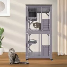 VEVOR Cat House Outdoor, Catio grande de 3 niveles, recinto para gatos con ruedas giratorias de 360°, 2 plataformas, una caja de descanso y puerta frontal grande, 29.9 x 34 x 64.1 pulgadas