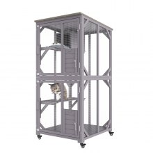 VEVOR Cat House Outdoor, Catio grande de 3 niveles, recinto para gatos con ruedas giratorias de 360°, 2 plataformas, una caja de descanso y puerta frontal grande, 29.9 x 34 x 64.1 pulgadas