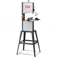 VEVOR Sierra de cinta con soporte, 10 pulgadas, 560 y 1100 RPM Sierra de cinta de banco de dos velocidades, motor de 370 W 0.5 HP con soporte de metal Luz de trabajo optimizada Valla de banco de trabajo y calibre de inglete, para carpintería Aluminio Plástico
