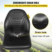 VEVOR Reemplazo universal de asiento de tractor, 2 unidades, par de asientos compactos de respaldo alto para cortacésped, asiento de carretilla elevadora de vinilo negro, asiento de dirección deslizante con orificio de drenaje central con patrones de pernos de montaje