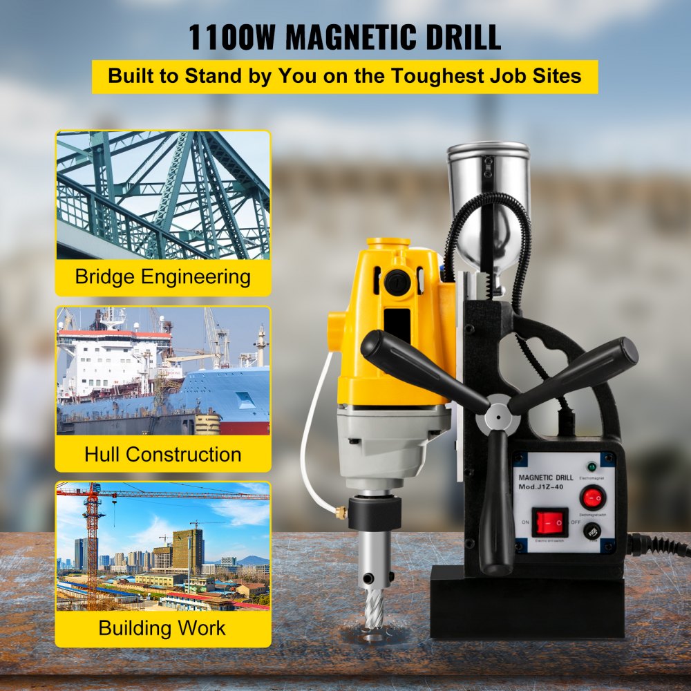 Taladro magnético VEVOR de 1100 W para ingeniería de puentes, construcción de cascos y obras de edificación