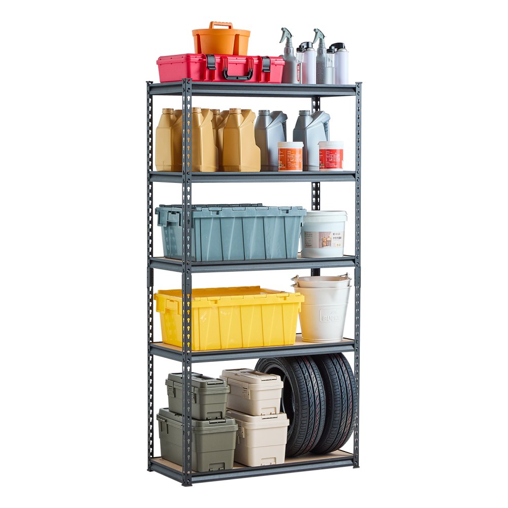 Estantes de almacenamiento VEVOR, 907 kg, 5 niveles para garaje, 40,6 cm de profundidad x 91,4 cm de ancho x 180,8 cm de alto, ajustables, ideales para cocina, almacén y sótano, color negro.