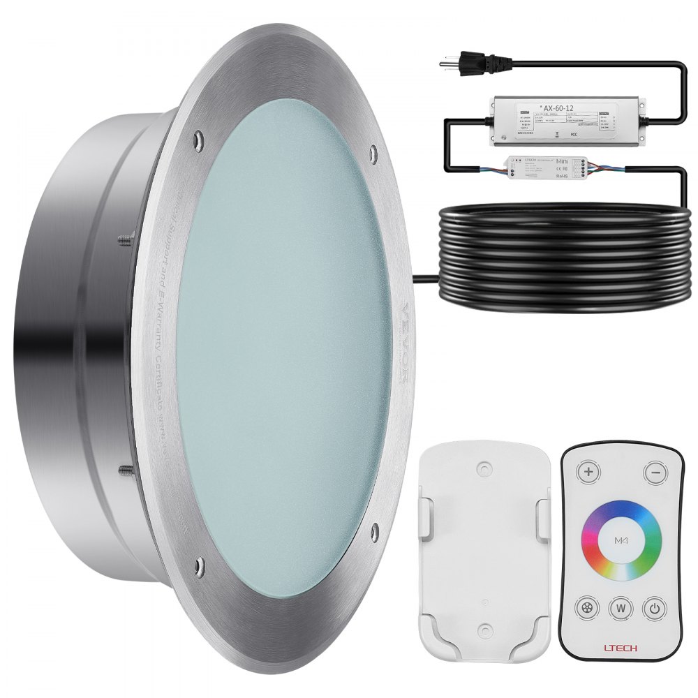 VEVOR Luz LED para piscina de 120 V CA, 10 pulgadas, 40 W, RGBW, luz de spa para piscina enterrada que cambia de color bajo el agua, con control remoto de cable de 100 pies, apto para nichos húmedos grandes de 10 pulgadas, IP68 y probado según los estándares UL