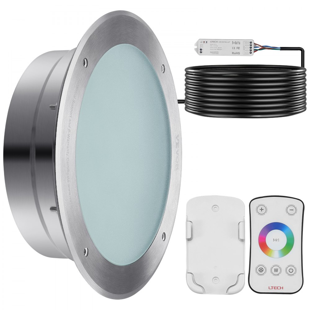 VEVOR Luz LED para piscina de 12 V, 10 pulgadas, 40 W, RGBW, luz de spa para piscina enterrada que cambia de color bajo el agua, con control remoto de cable de 100 pies, apto para nichos húmedos grandes de 10 pulgadas, IP68 y probado según los estándares UL