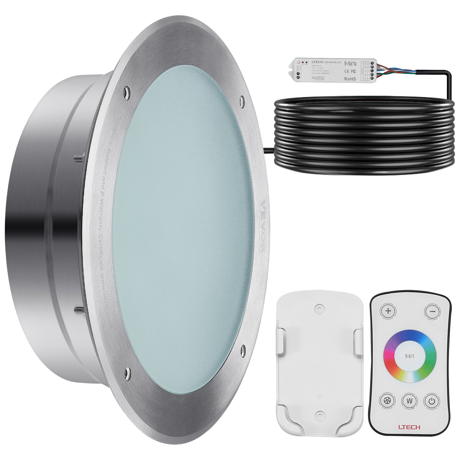 VEVOR Luz LED para piscina de 12 V, 10 pulgadas, 40 W, RGBW, luz de spa para piscina enterrada que cambia de color bajo el agua, con control remoto de cable de 100 pies, apto para nichos húmedos grandes de 10 pulgadas, IP68 y probado según los estándares UL