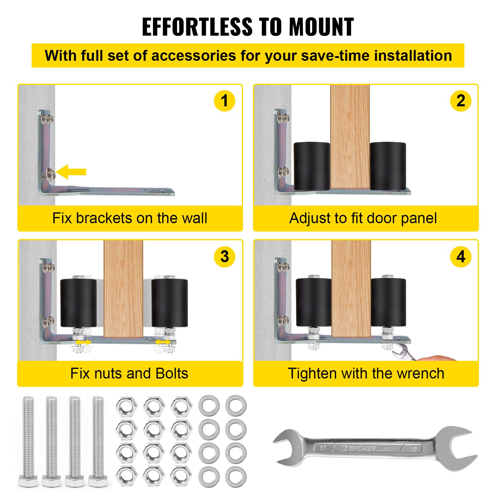 VEVOR Gate Roller Guide 3" Black Nylon Zinc Painted Sliding with L-Shape Bracket and Ajustable Bolts Support Assembly-2 Pack