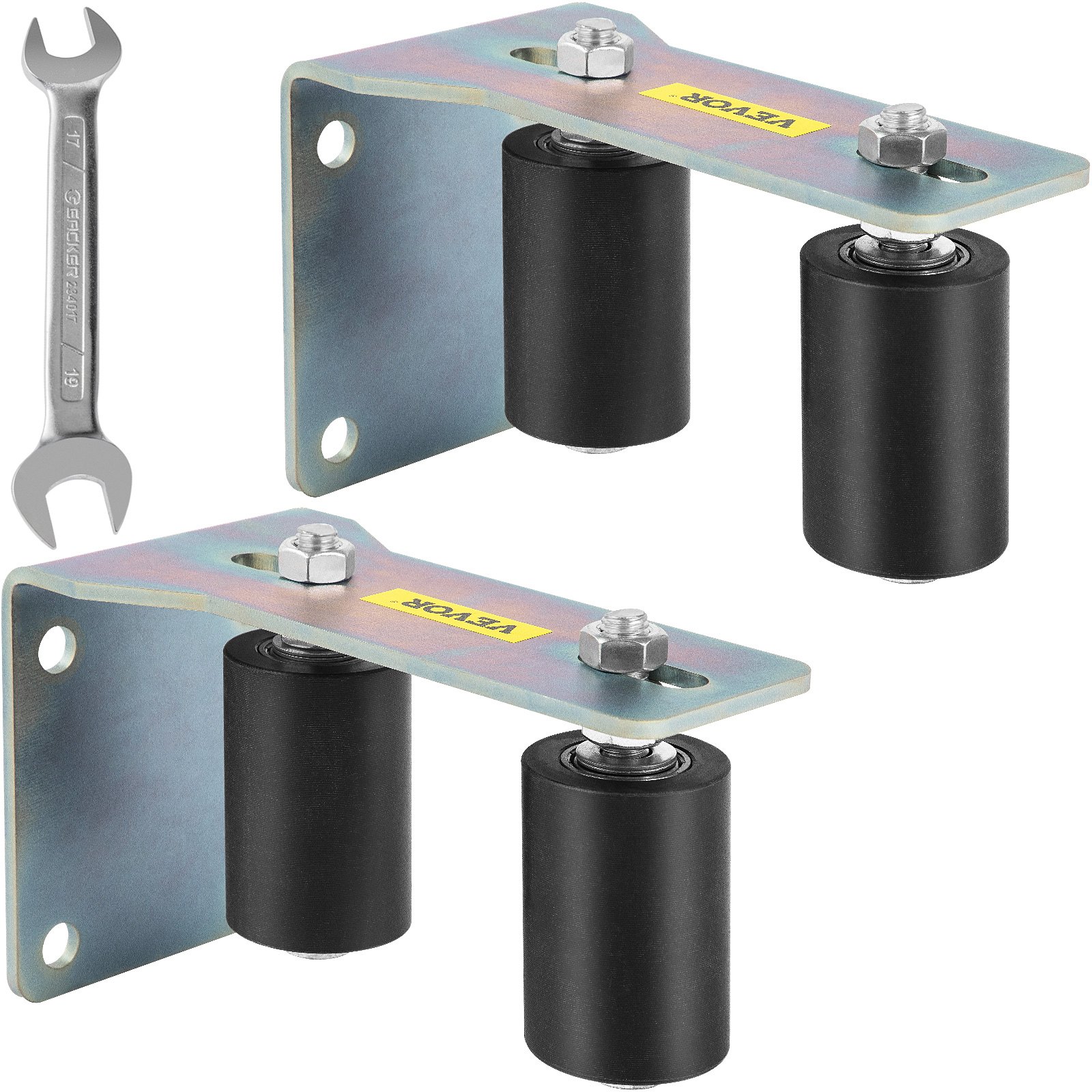 VEVOR Gate Roller Guide 3" Black Nylon Zinc Painted Sliding with L-Shape Bracket and Ajustable Bolts Support Assembly-2 Pack