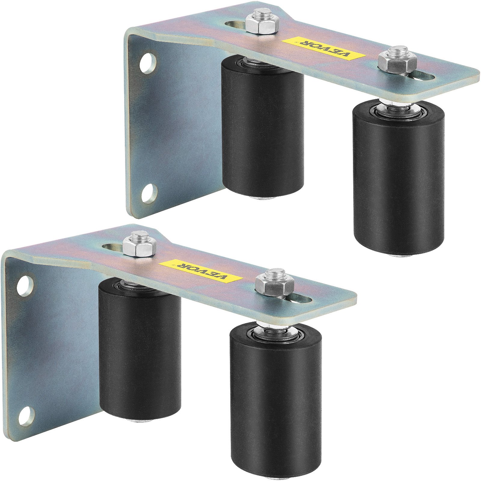 VEVOR Gate Roller Guide 3" Black Nylon Zinc Painted Sliding with L-Shape Bracket and Ajustable Bolts Support Assembly-2 Pack