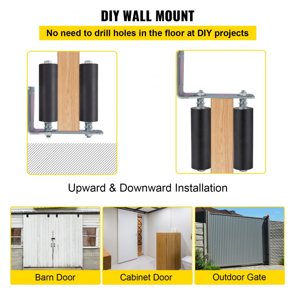 Guía de rodillos para puerta VEVOR de 6" para puerta corrediza, rodillo de nailon negro, colorante galvanizado, guía para puerta corrediza con soporte en forma de L y pernos ajustables, conjunto de soporte para puerta corrediza, rodillo guía para puertas corredizas