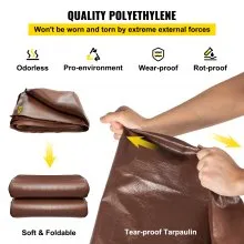 Lona resistente VEVOR, 12 x 20 pies, 16 mil de grosor, cubierta impermeable y resistente al sol para exteriores, lona de polietileno resistente a rasgaduras y desgarros con ojales y bordes reforzados para camión, caravana, barco, techo, tienda de campaña, camping, marrón