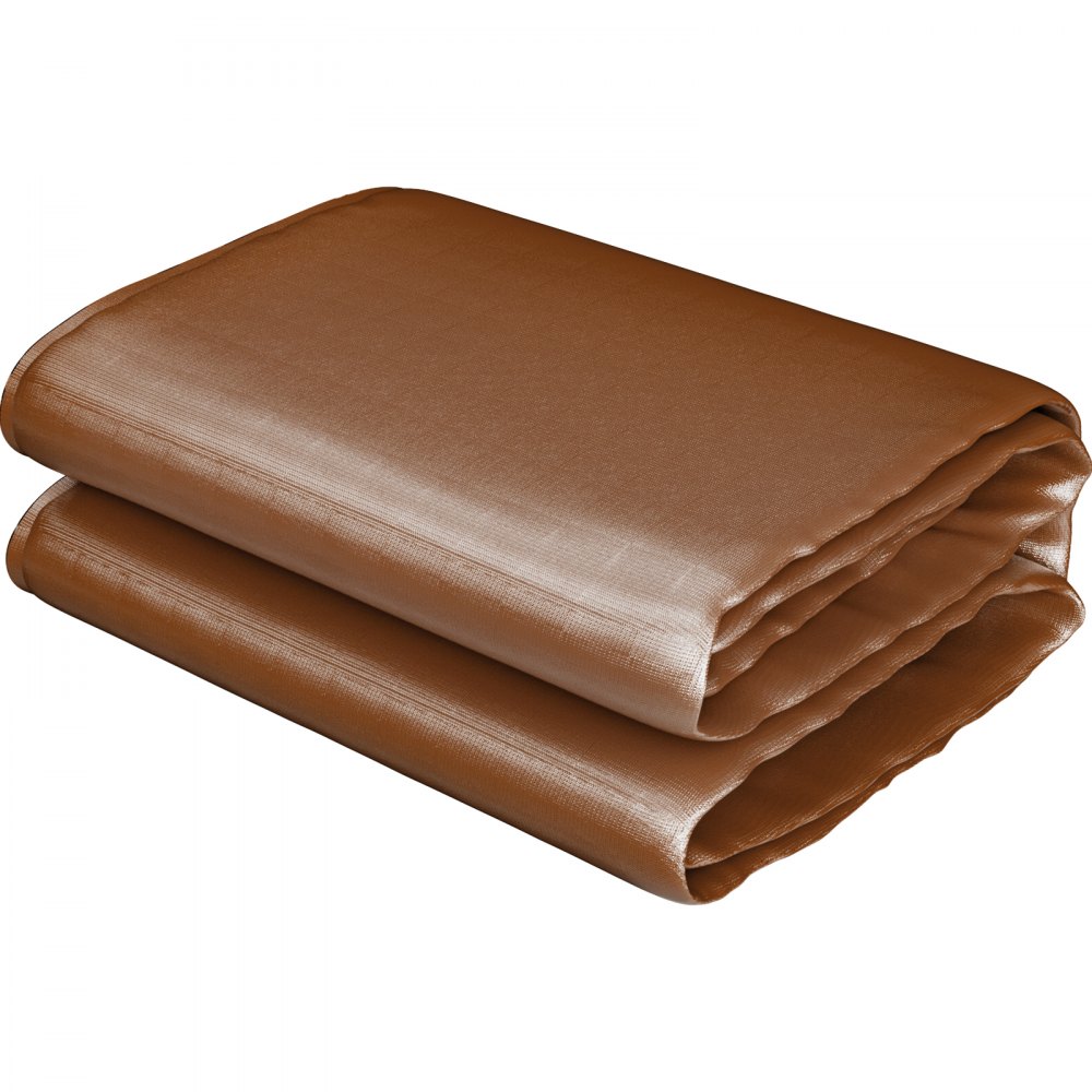 Lona resistente VEVOR, 3,6 x 7,6 m, 16 mil de grosor, impermeable y resistente al sol, lona de polietileno resistente a desgarros y roturas con ojales y bordes reforzados para camiones, autocaravanas, barcos, techos, tiendas de campaña y camping, color marrón.