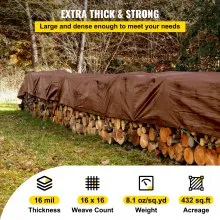 Lona resistente VEVOR, 18 x 24 pies, 16 mil de grosor, cubierta impermeable y resistente al sol para exteriores, lona de polietileno resistente a rasgaduras y desgarros con ojales y bordes reforzados para camión, caravana, barco, techo, tienda de campaña, camping, marrón