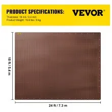 Lona resistente VEVOR, 18 x 24 pies, 16 mil de grosor, cubierta impermeable y resistente al sol para exteriores, lona de polietileno resistente a rasgaduras y desgarros con ojales y bordes reforzados para camión, caravana, barco, techo, tienda de campaña, camping, marrón