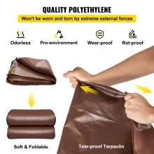 Lona resistente VEVOR, 20 x 40 pies, 16 mil de grosor, cubierta impermeable y resistente al sol para exteriores, lona de polietileno resistente a rasgaduras y desgarros con ojales y bordes reforzados para camión, caravana, barco, techo, tienda de campaña, camping, marrón