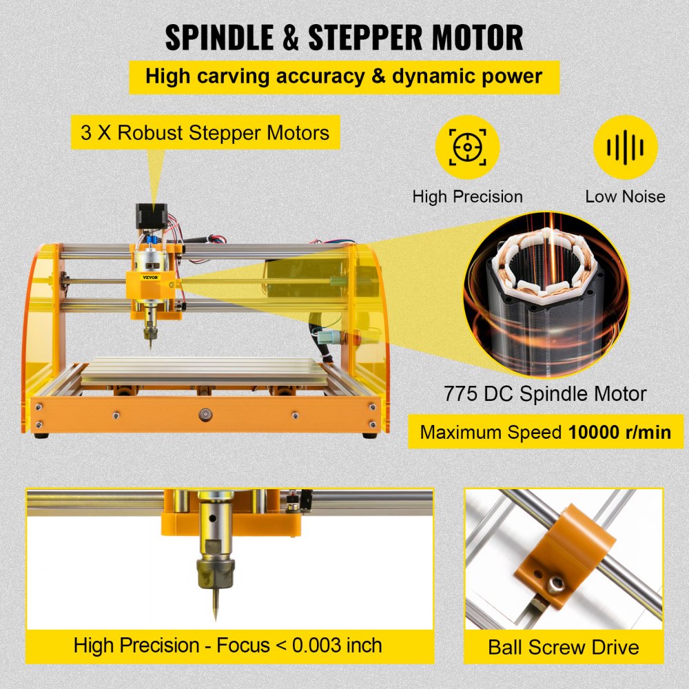 Máquina enrutadora CNC VEVOR con motores paso a paso, husillo de alta precisión, velocidad máxima 10000 r/min.