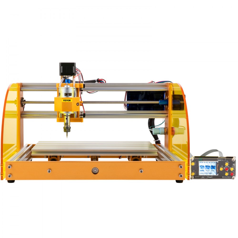 Máquina enrutadora CNC VEVOR con marco amarillo y panel de control