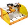 Máquina enrutadora CNC VEVOR amarilla y naranja con superficie de corte metálica.