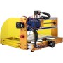 Máquina enrutadora CNC VEVOR de color amarillo brillante con cableado expuesto y motor de control.