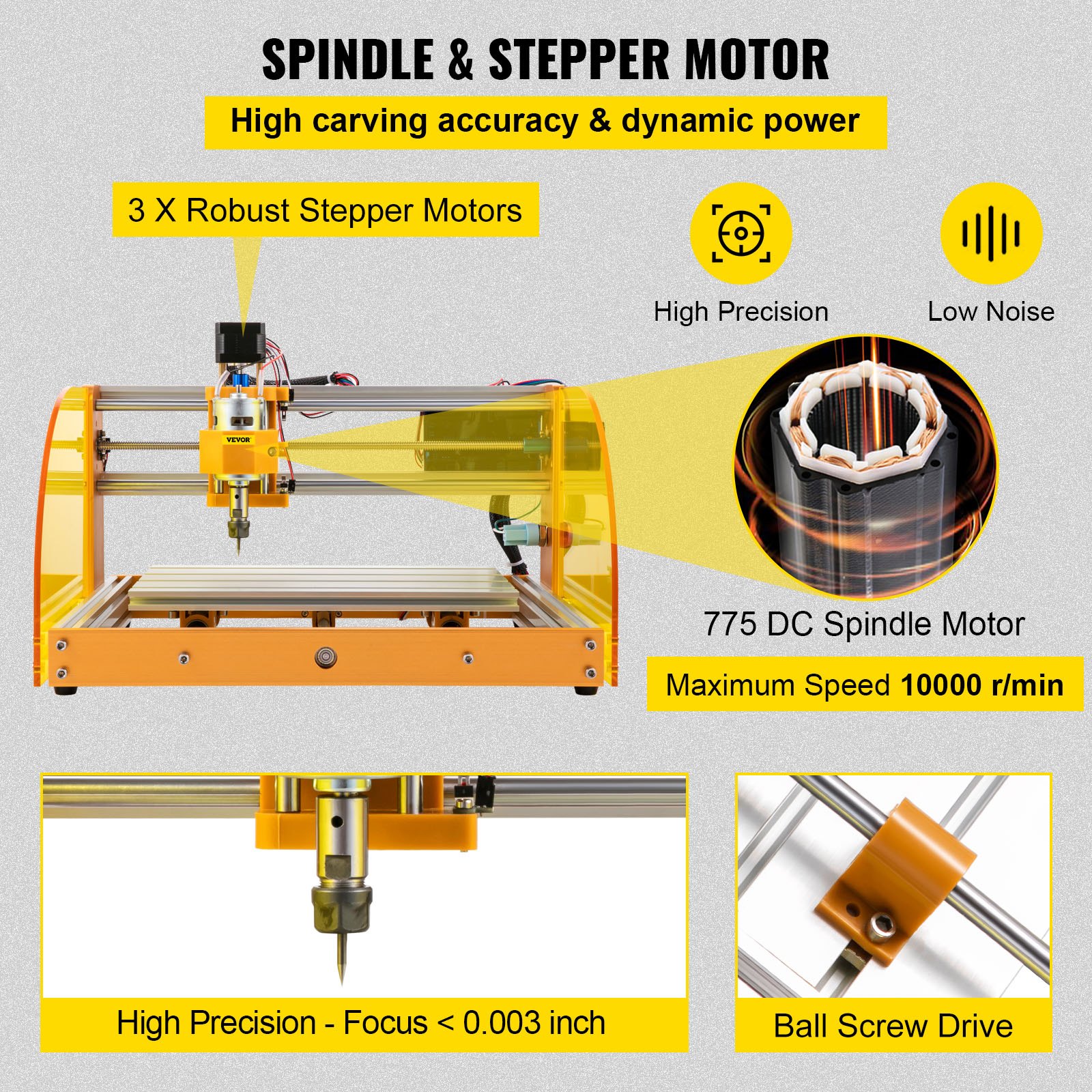 Máquina enrutadora CNC VEVOR con motores paso a paso, husillo de alta precisión, velocidad máxima 10000 r/min.