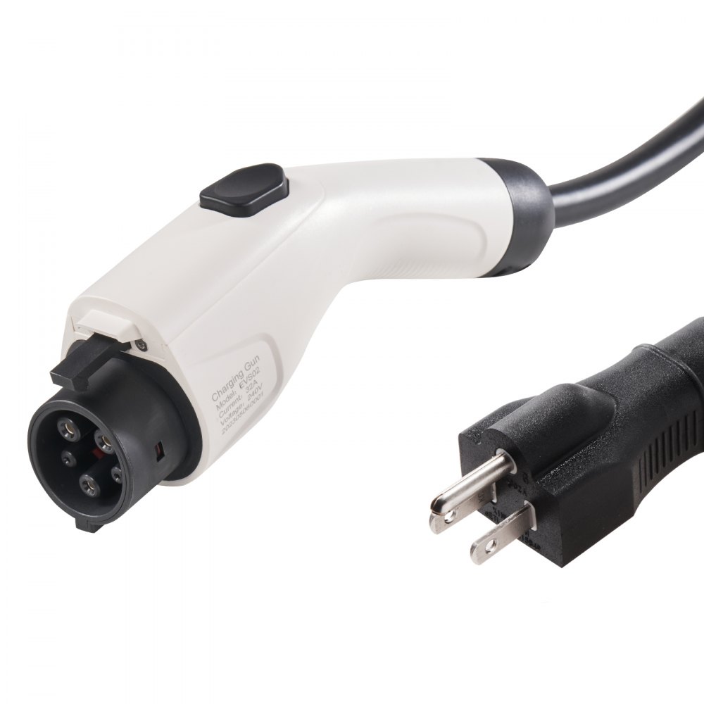 VEVOR Cargador EV portátil nivel 1+2, 16 Amp 120 V o 240 V, cargador de vehículo eléctrico con cable de carga de 28 pies NEMA 6-20P enchufe NEMA 5-15, estación de carga EV doméstica enchufable para SAE J1772 EV