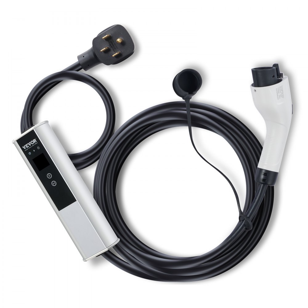 Cargador portátil para vehículos eléctricos VEVOR de nivel 2, 40 A, 240 V, con cable de carga de 7,6 m, enchufe NEMA 14-50P, estación de carga doméstica enchufable con corriente ajustable de 40 A, 32 A, 24 A y 16 A para vehículos eléctricos SAE J1772.