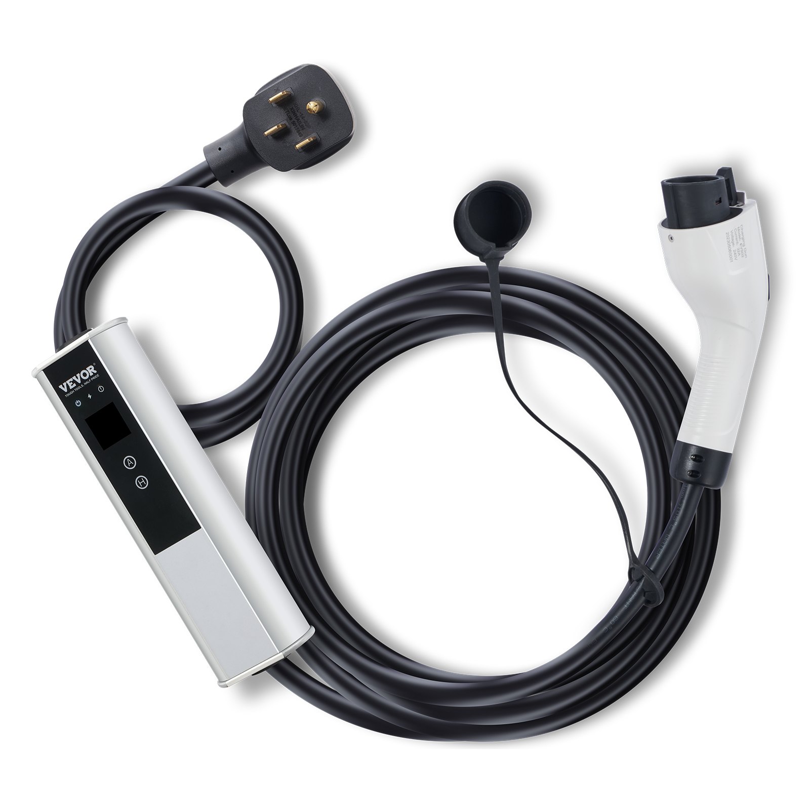 Cargador portátil para vehículos eléctricos VEVOR de nivel 2, 40 A, 240 V, con cable de carga de 7,6 m, enchufe NEMA 14-50P, estación de carga doméstica enchufable con corriente ajustable de 40 A, 32 A, 24 A y 16 A para vehículos eléctricos SAE J1772.