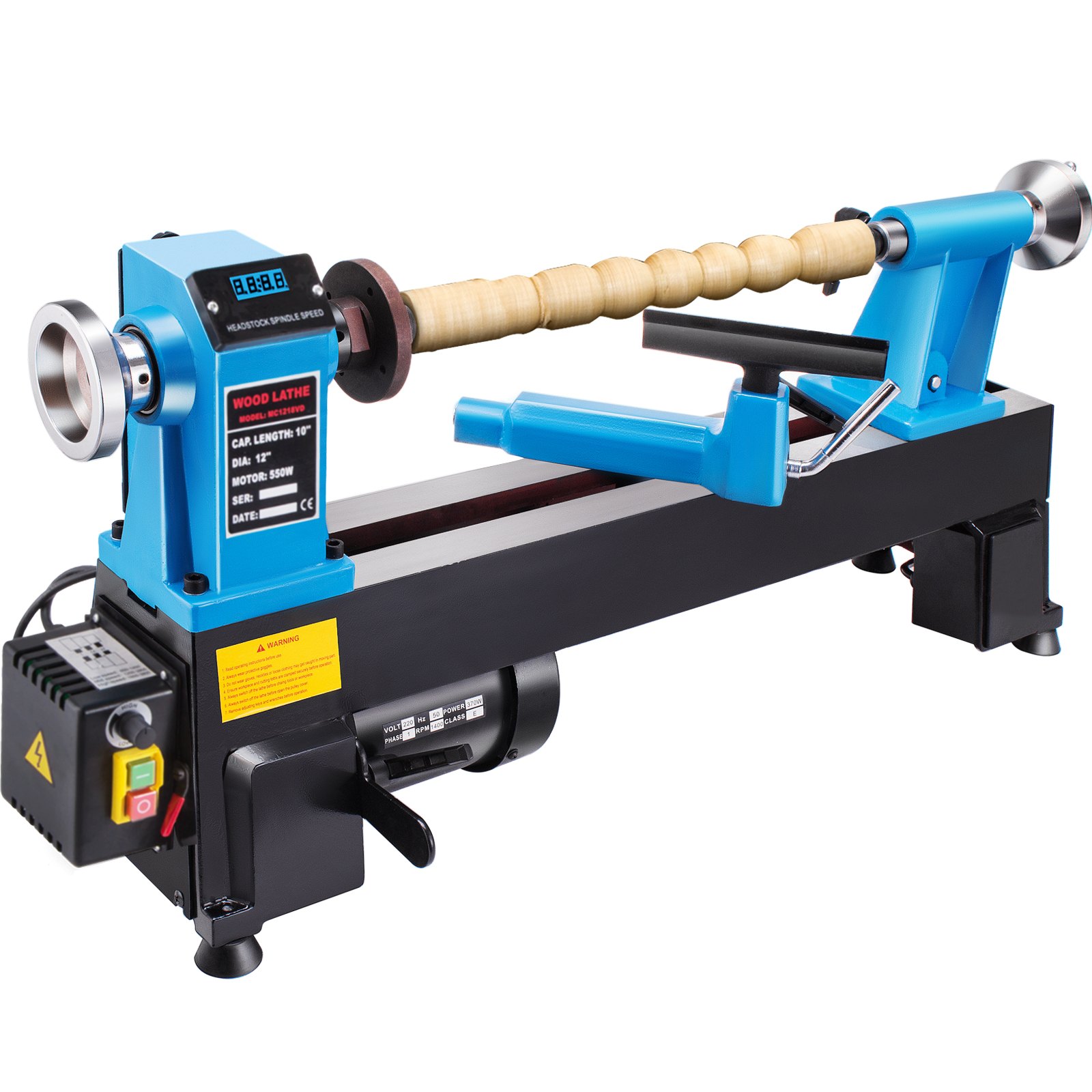 VEVOR Torno de Madera 12"x 18" Velocidad Variable 500-3800RPM y Pies de Goma