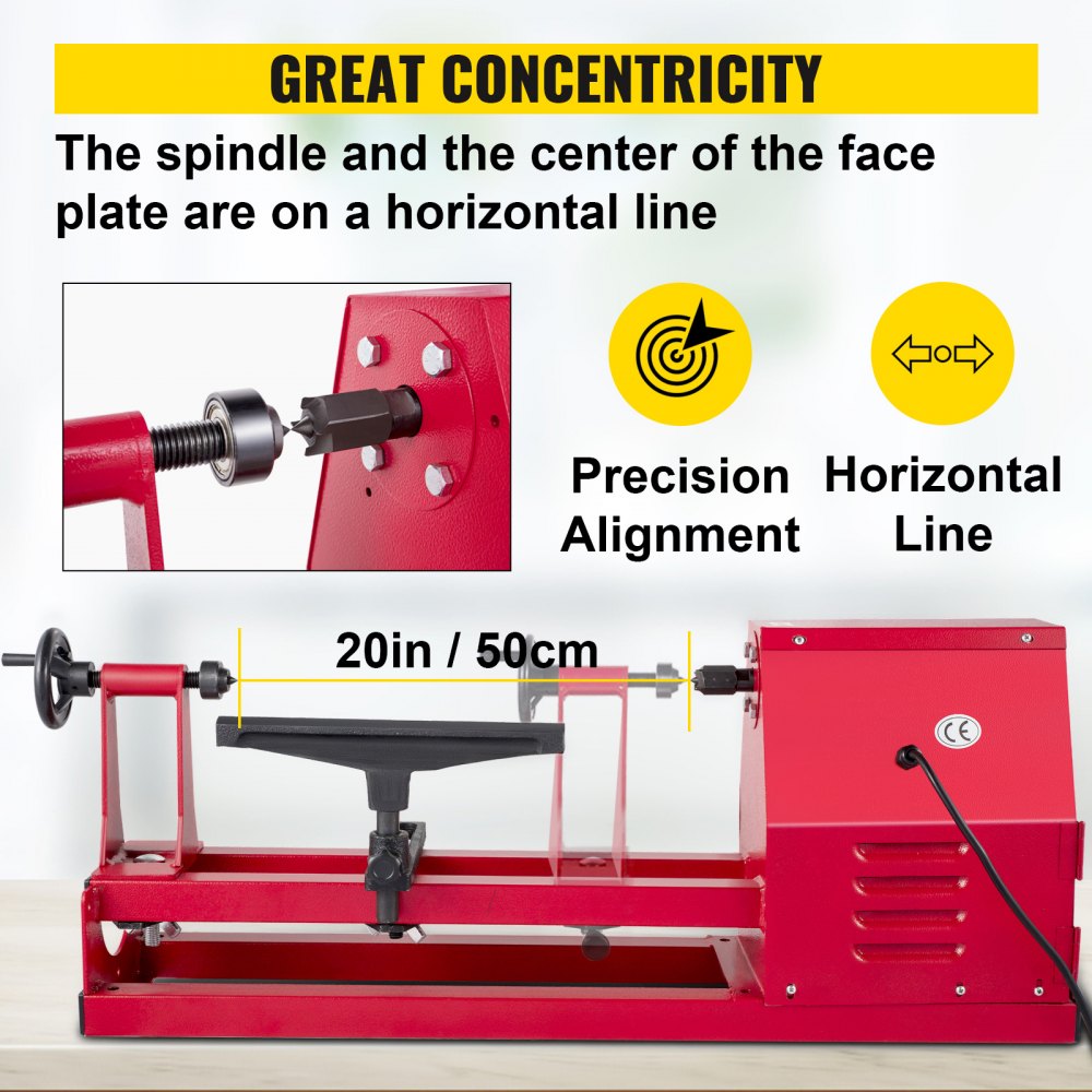 Torno de madera de banco VEVOR de 14 x 20 pulgadas, torno de madera eléctrico de 4 velocidades 1100/1600/2300/3400 RPM, mini torno pequeño de 120 V, torno de torneado de madera con tres cinceles y llaves, torno de mesa para trabajar la madera