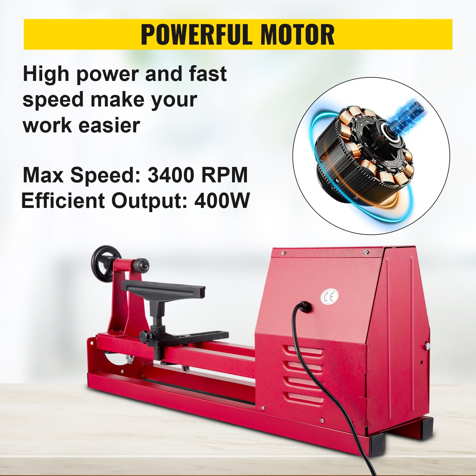 Torno de madera de banco VEVOR de 14 x 20 pulgadas, torno de madera eléctrico de 4 velocidades 1100/1600/2300/3400 RPM, mini torno pequeño de 120 V, torno de torneado de madera con tres cinceles y llaves, torno de mesa para trabajar la madera