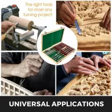 VEVOR Juego de cinceles para torno de carpintería Juego de 8 piezas Cincel para torno Cuchillas de acero HSS Herramientas de torneado de madera Estuche de madera para almacenamiento para tallado de madera Tallado de raíz Tallado de muebles Tornos de tallado Rojo